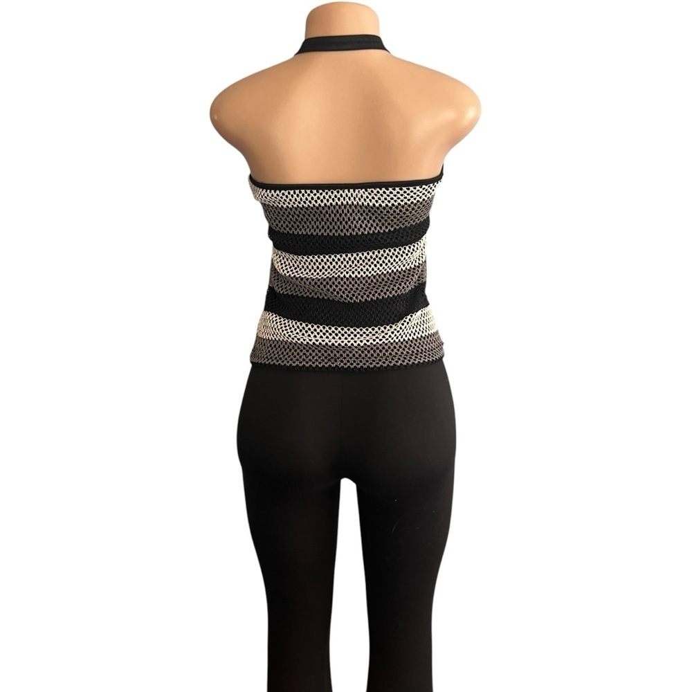Wild Cat USA Y2K Black and White Striped Halter Neck Mesh Top - Picture 4 of 8